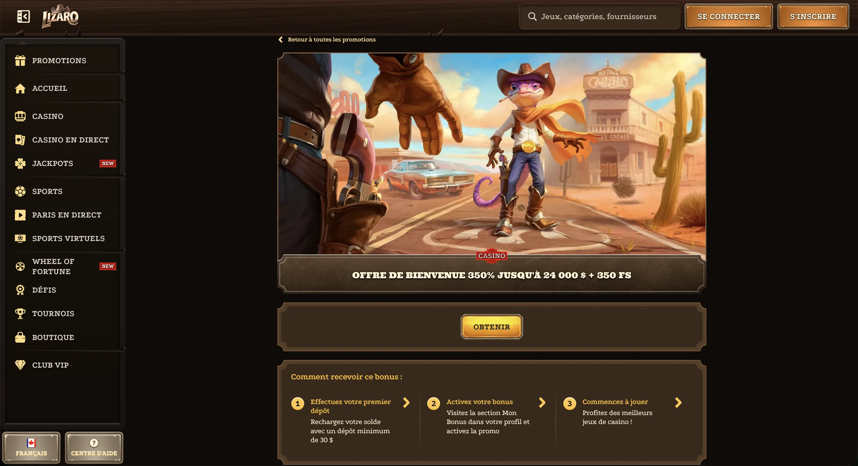 Lizaro Casino bonus sans dépôt – activation des offres